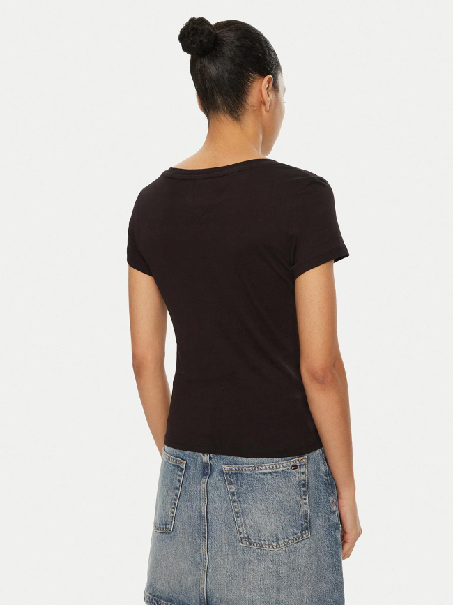 T-shirt col v slim uni noir femme - Tommy Jeans