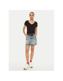 T-shirt col v slim uni noir femme - Tommy Jeans