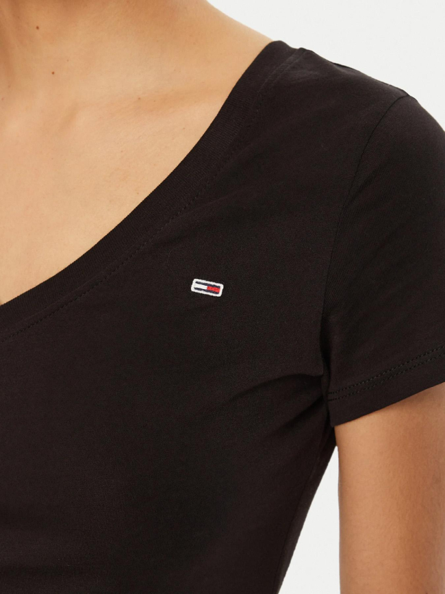 T-shirt col v slim uni noir femme - Tommy Jeans