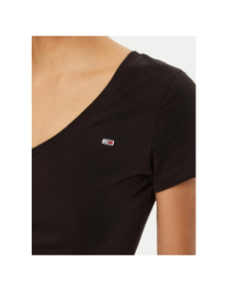 T-shirt col v slim uni noir femme - Tommy Jeans