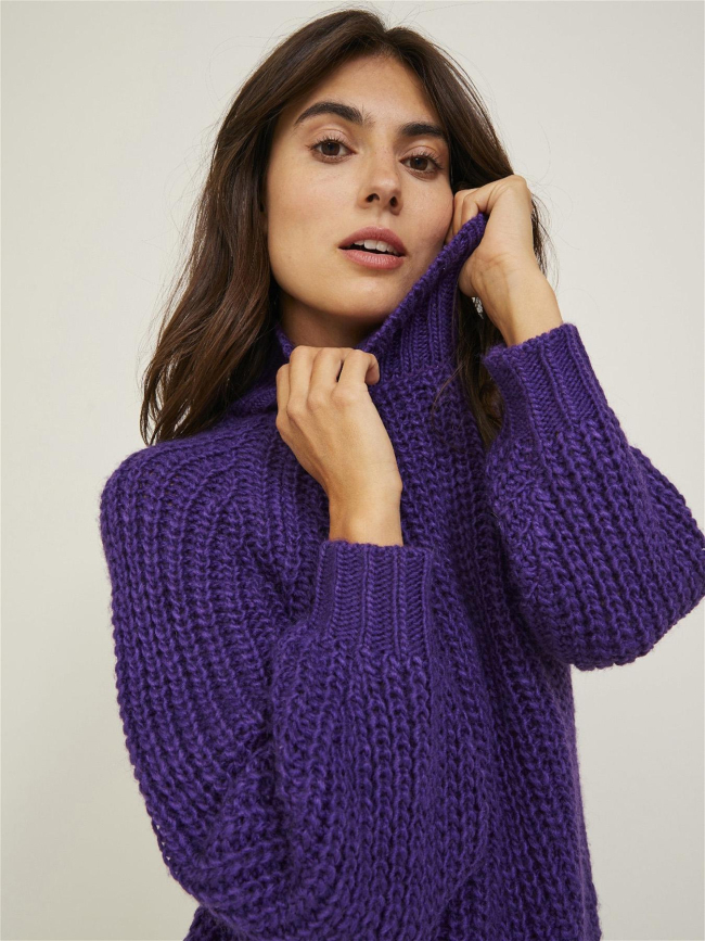 Pull crop col montant kelvy violet femme - Jjxx