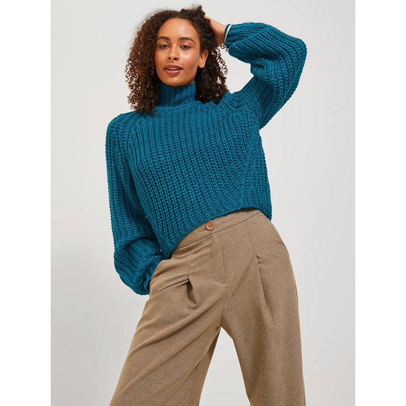 Pull crop col montant kelvy bleu femme - Jjxx