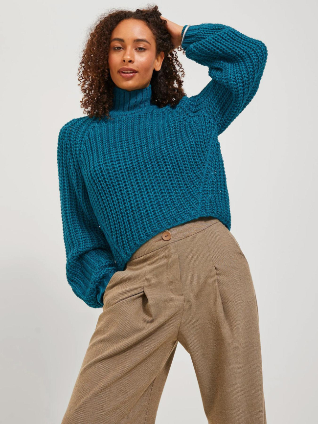 Pull crop col montant kelvy bleu femme - Jjxx