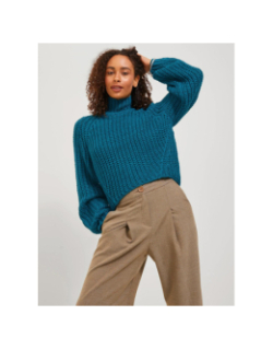 Pull crop col montant kelvy bleu femme - Jjxx