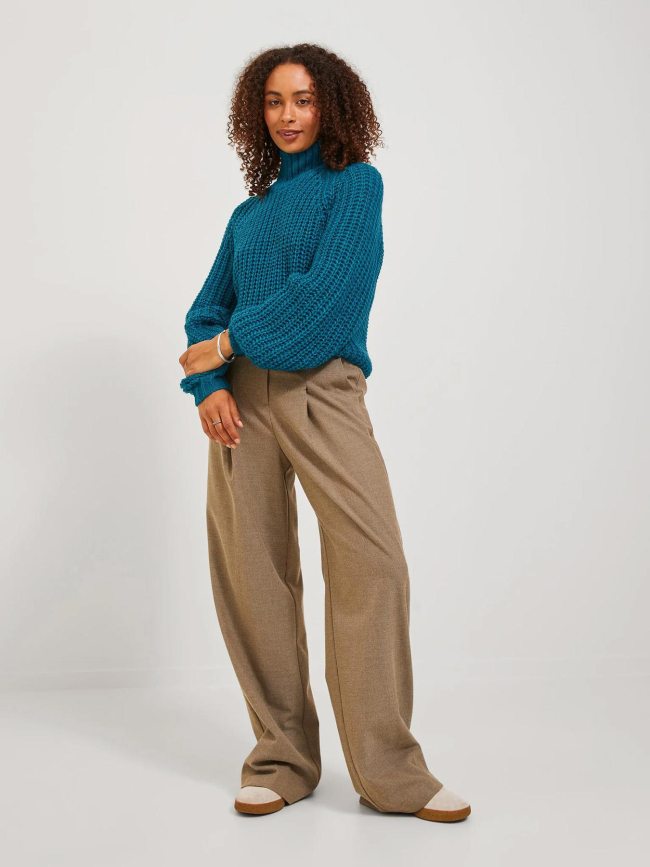 Pull crop col montant kelvy bleu femme - Jjxx