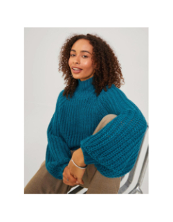 Pull crop col montant kelvy bleu femme - Jjxx