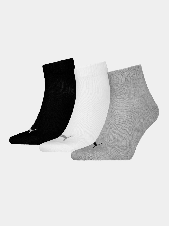 3 Paires de chaussettes quarter plain noir gris blanc adulte - Puma