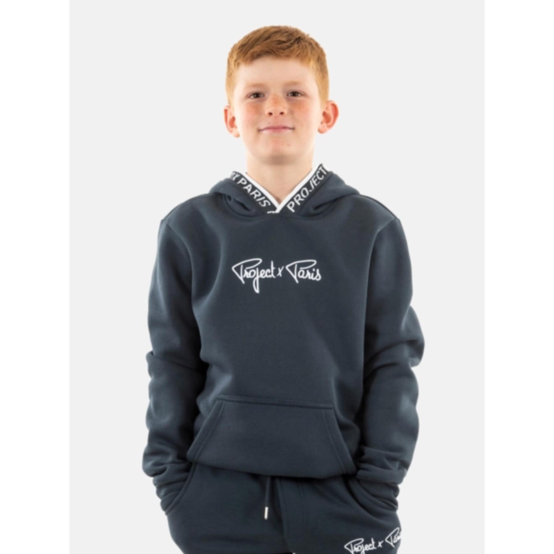Sweat à capuche logo uni bleu marine enfant - Project X Paris