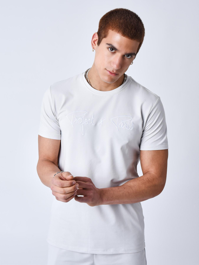 T-shirt essential logo brodé gris blanc homme - Project X Paris