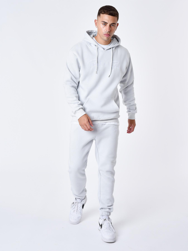 Sweat à capuche essential logo gris blanc homme - Project X Paris