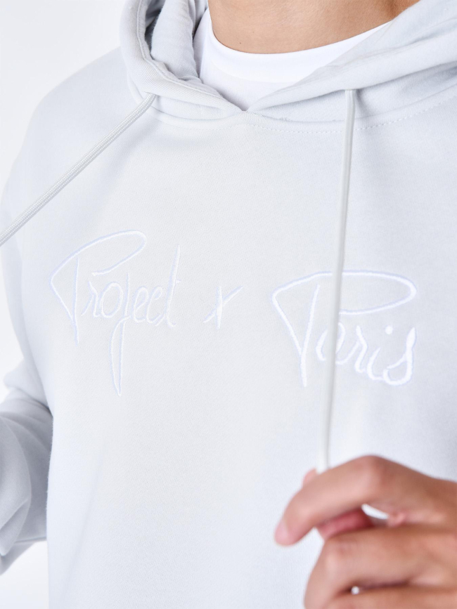 Sweat à capuche essential logo gris blanc homme - Project X Paris