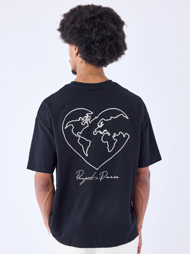T-shirt motif coeur monde noir homme - Project X Paris