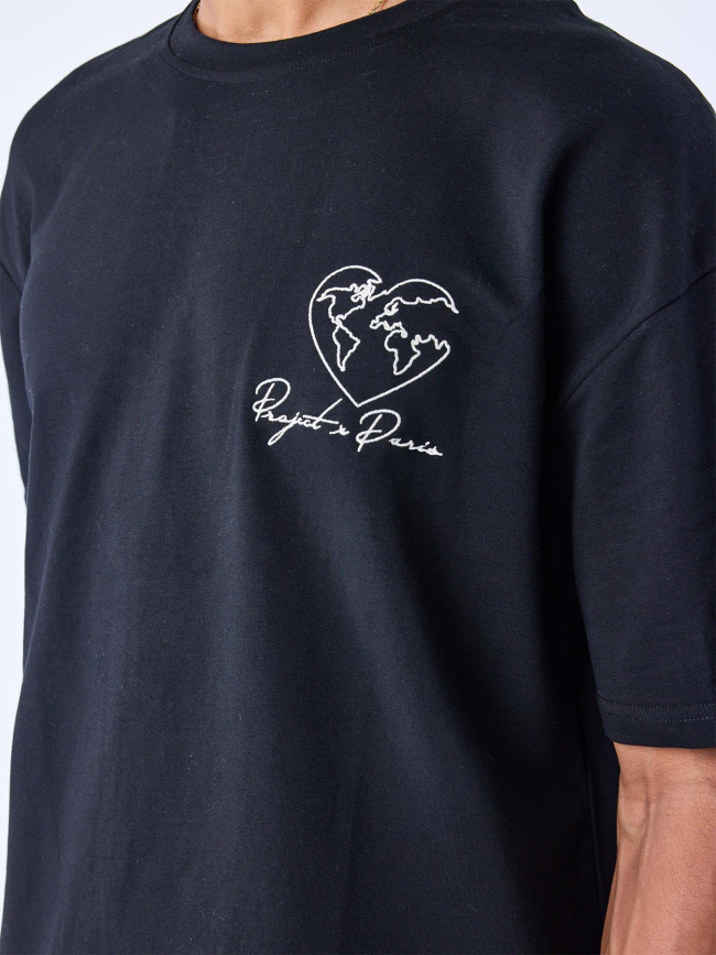 T-shirt motif coeur monde noir homme - Project X Paris