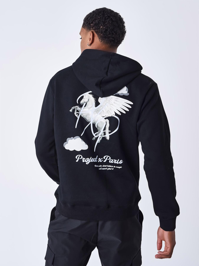 Sweat à capuche cheval pégase noir homme - Project X Paris