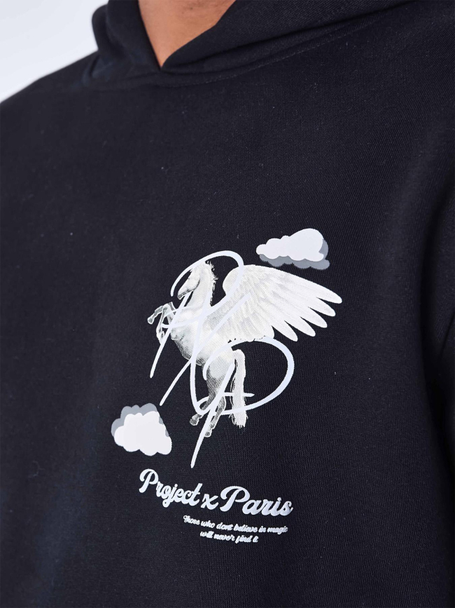 Sweat à capuche cheval pégase noir homme - Project X Paris
