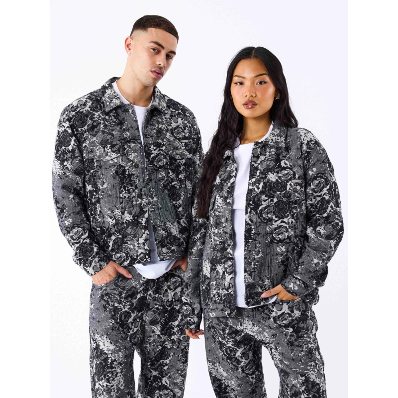 Veste en jean à motif abstrait gris - Project X Paris