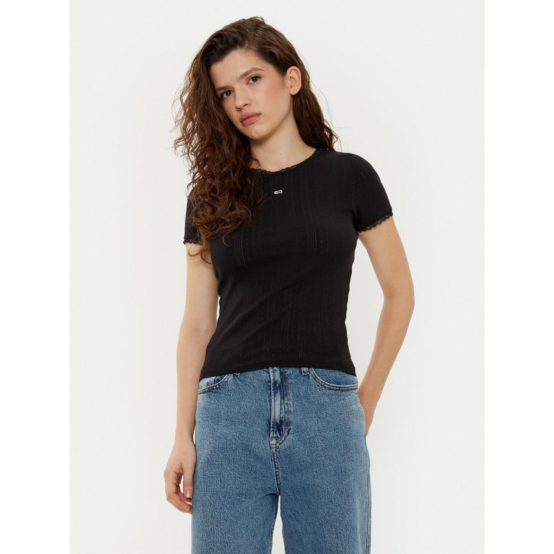 T-shirt ajouré slim pointelle noir femme - Tommy Jeans