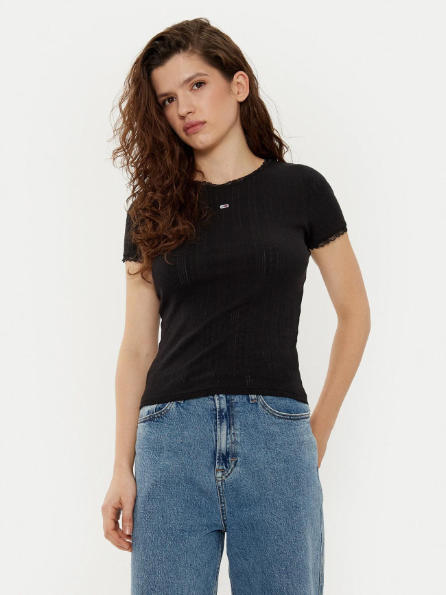 T-shirt ajouré slim pointelle noir femme - Tommy Jeans