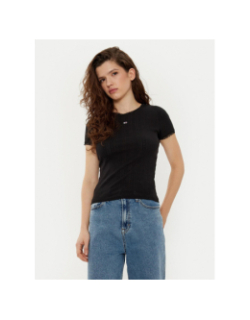 T-shirt ajouré slim pointelle noir femme - Tommy Jeans