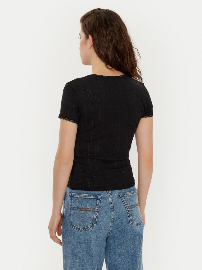 T-shirt ajouré slim pointelle noir femme - Tommy Jeans