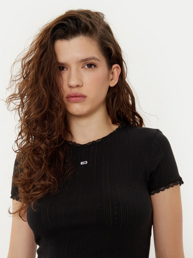 T-shirt ajouré slim pointelle noir femme - Tommy Jeans