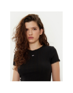T-shirt ajouré slim pointelle noir femme - Tommy Jeans