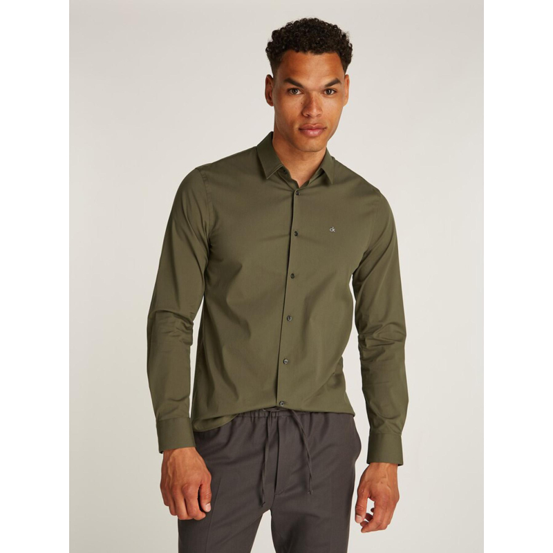 Chemise slim poplin stretch kaki homme - Calvin Klein