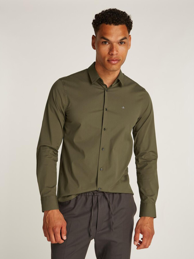 Chemise slim poplin stretch kaki homme - Calvin Klein