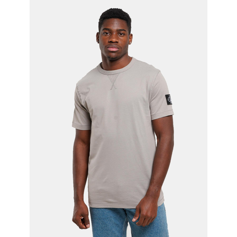 T-shirt uni badge regular gris homme - Calvin Klein Jeans