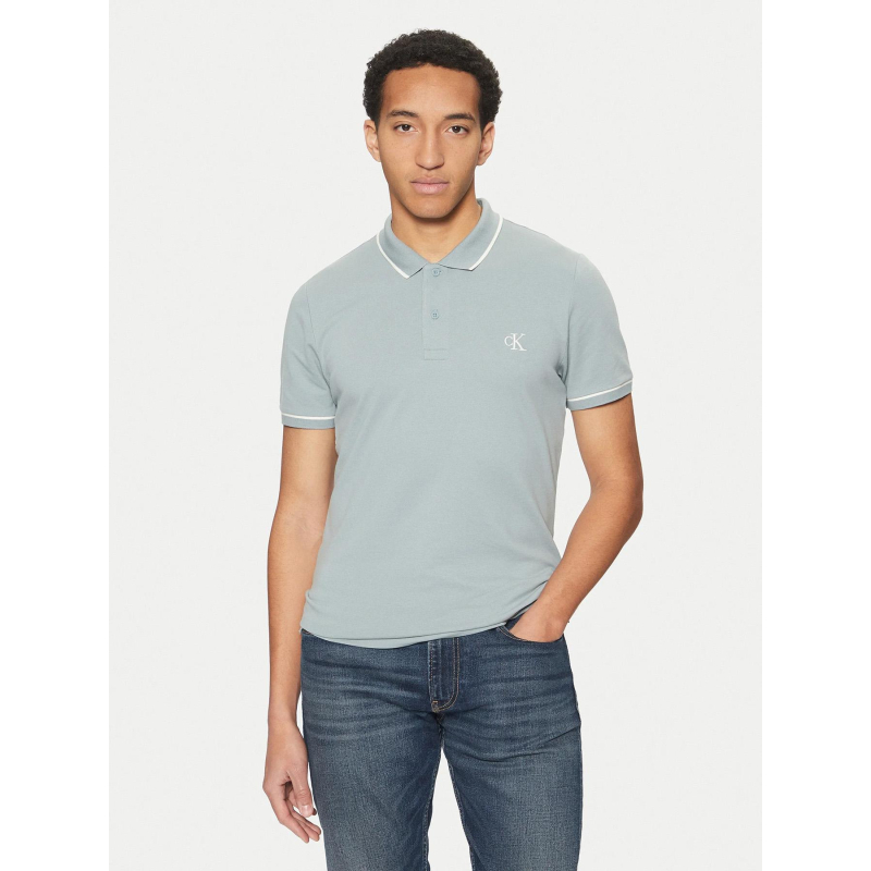 Polo tipping logo bleu homme - Calvin Klein Jeans