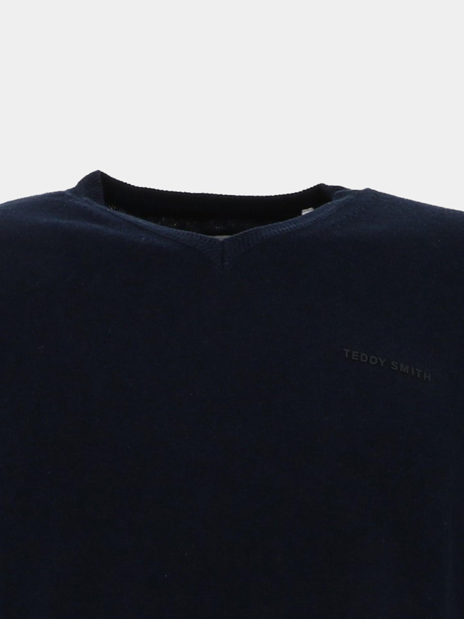 Pull fin col v pulser 3 bleu marine homme - Teddy Smith