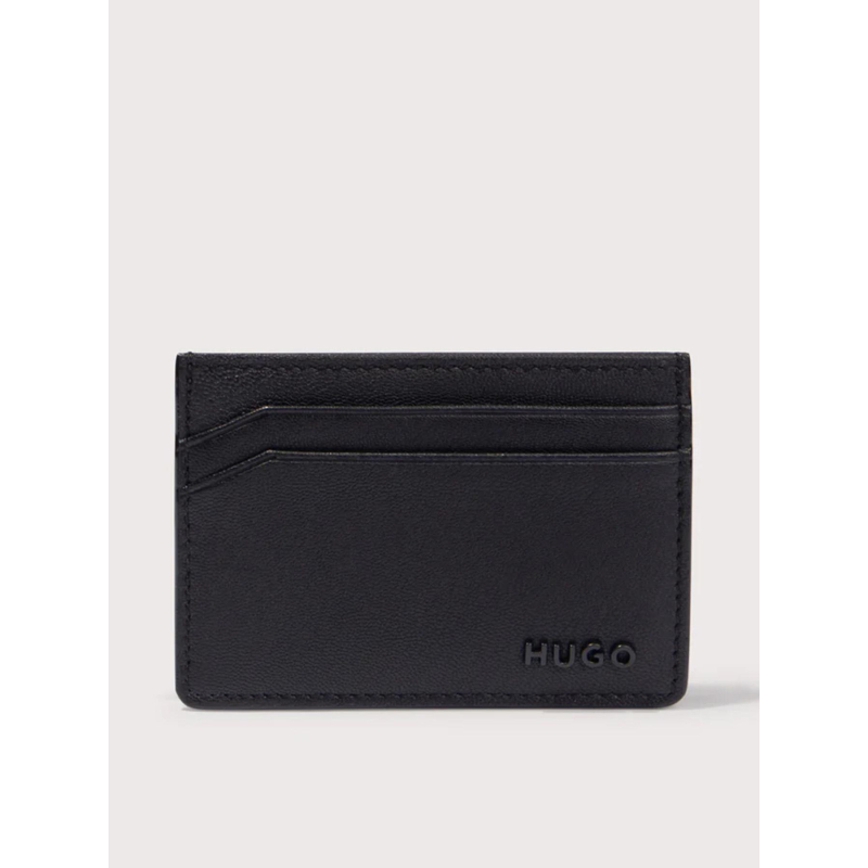 Porte carte en cuir avec logo en relief noir homme - Hugo