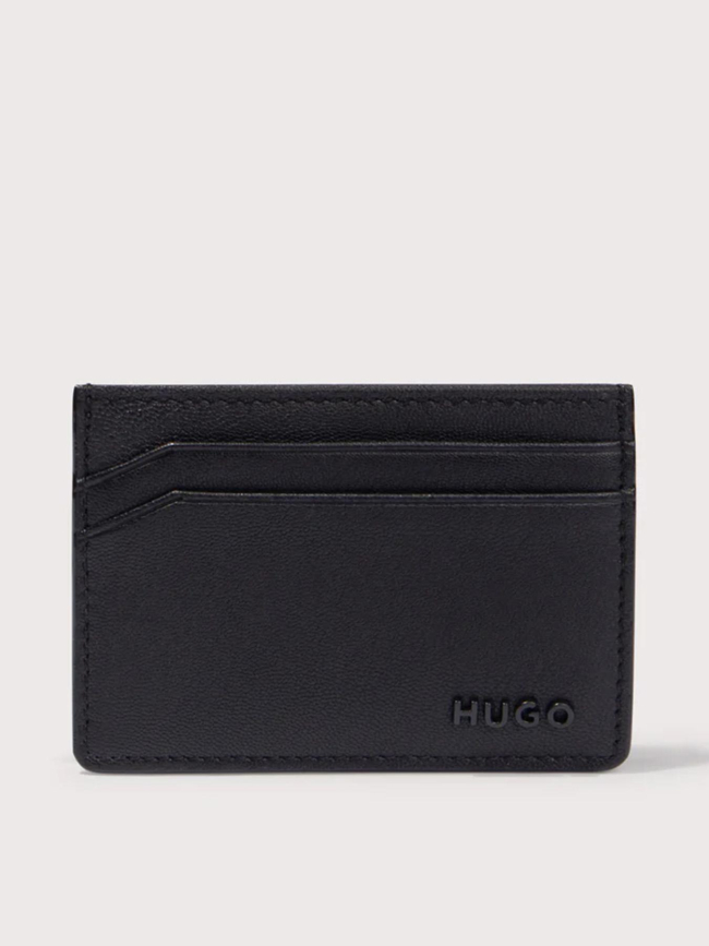 Porte carte en cuir avec logo en relief noir homme - Hugo