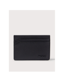 Porte carte en cuir avec logo en relief noir homme - Hugo