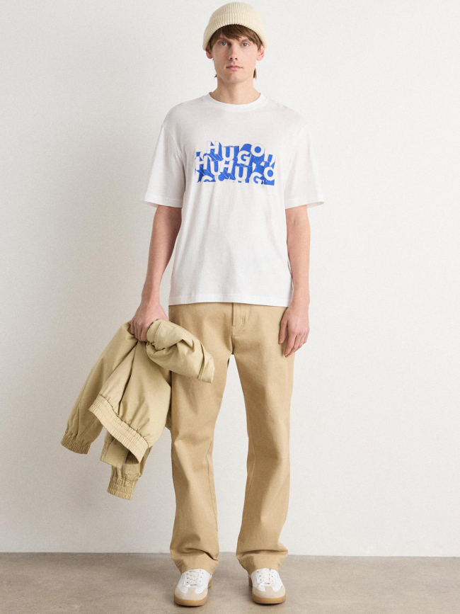 T-shirt nafralo blanc bleu homme - Hugo