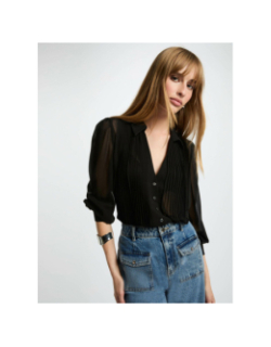 Chemisier plissé plia noir femme - Morgan