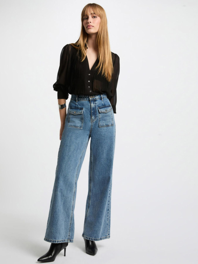 Chemisier plissé plia noir femme - Morgan