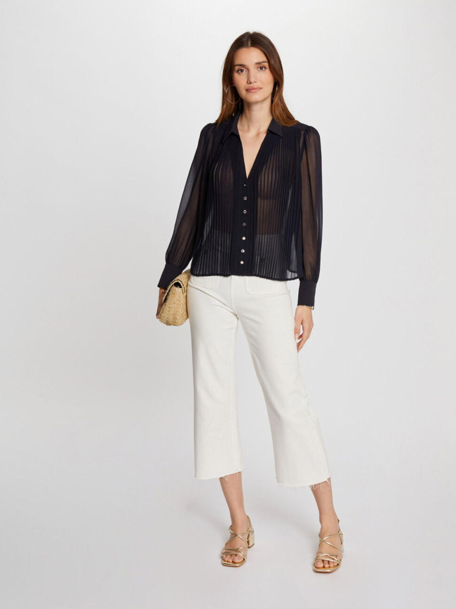 Chemisier plissé plia bleu marine femme - Morgan
