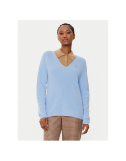 Pull uni col v logo bleu femme - Tommy Hilfiger