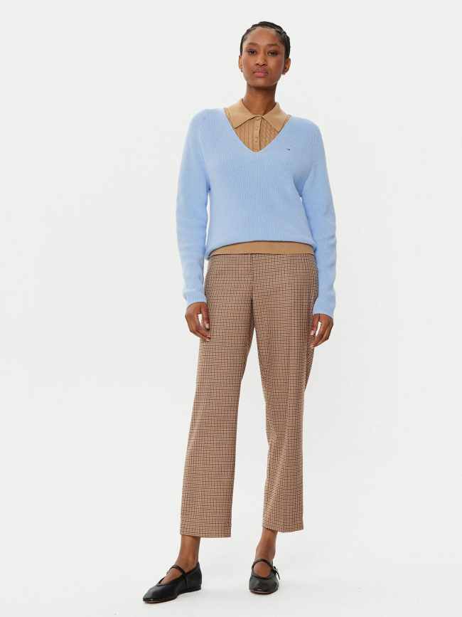 Pull uni col v logo bleu femme - Tommy Hilfiger