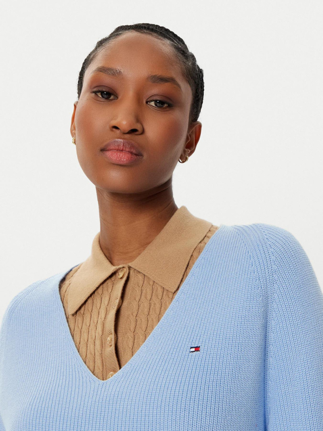 Pull uni col v logo bleu femme - Tommy Hilfiger