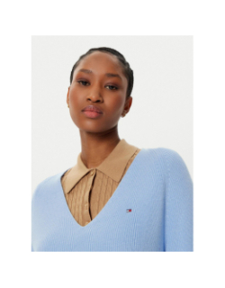 Pull uni col v logo bleu femme - Tommy Hilfiger