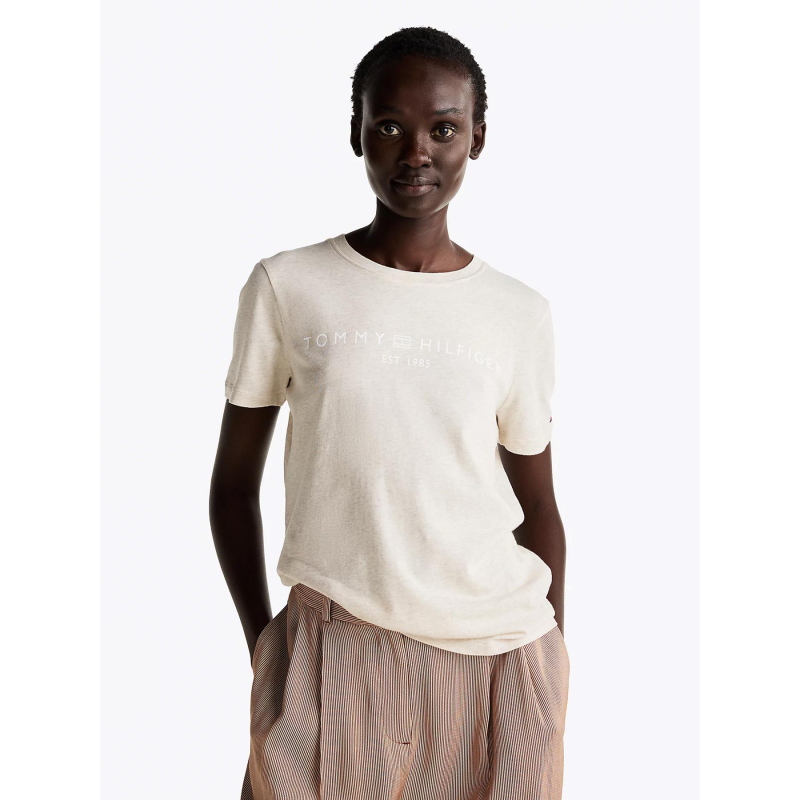 T-shirt à manches courtes corp logo beige femme - Tommy Hilfiger