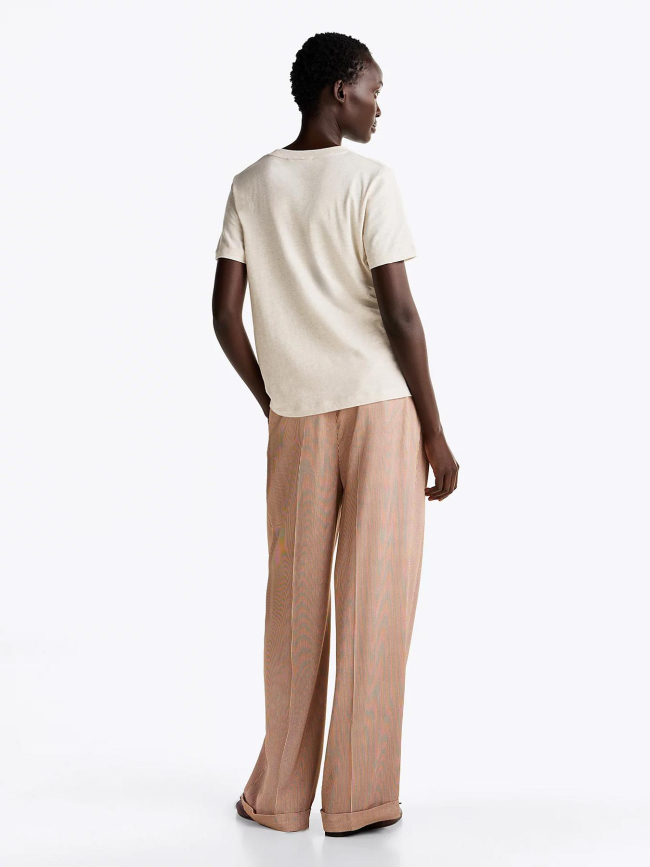 T-shirt à manches courtes corp logo beige femme - Tommy Hilfiger