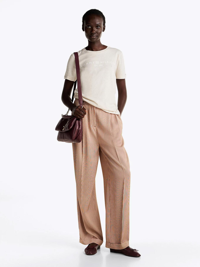 T-shirt à manches courtes corp logo beige femme - Tommy Hilfiger