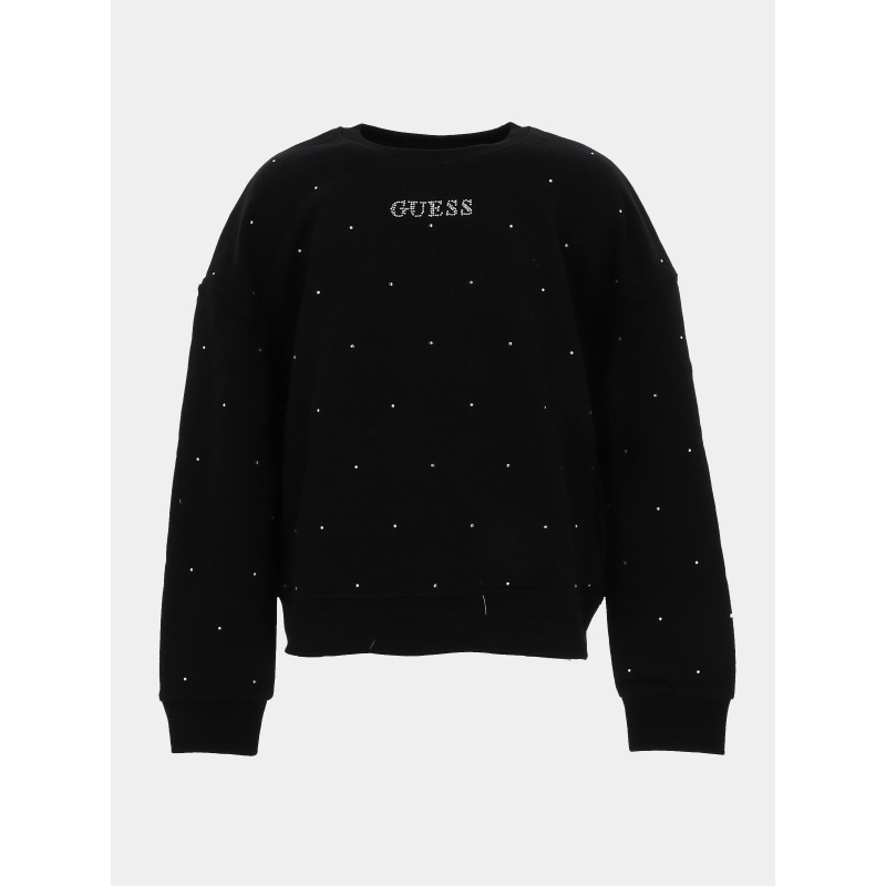 Sweat à col rond logo brillant strass noir fille - Guess