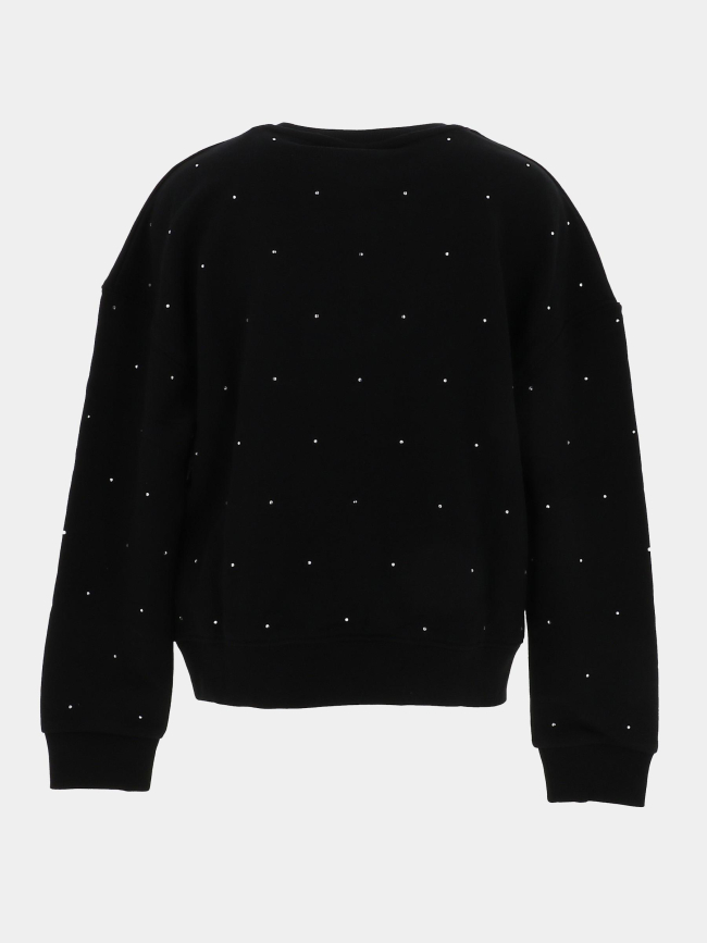 Sweat à col rond logo brillant strass noir fille - Guess