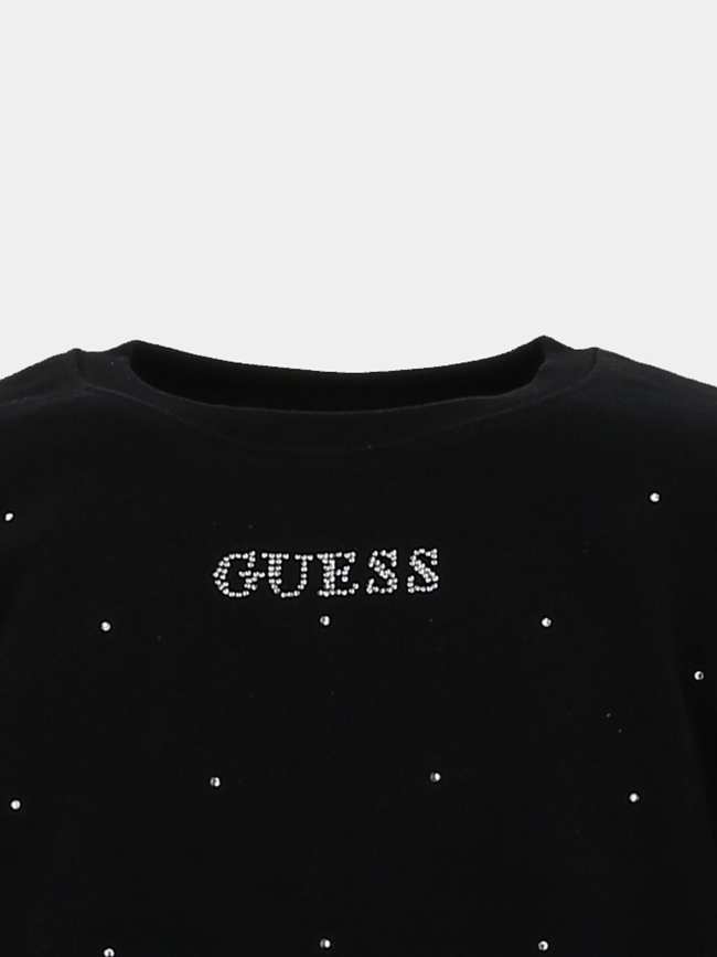 Sweat à col rond logo brillant strass noir fille - Guess