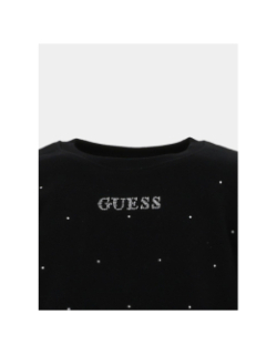 Sweat à col rond logo brillant strass noir fille - Guess