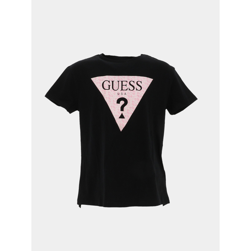 T-shirt manches courtes logo effet pailleté rose noir fille - Guess